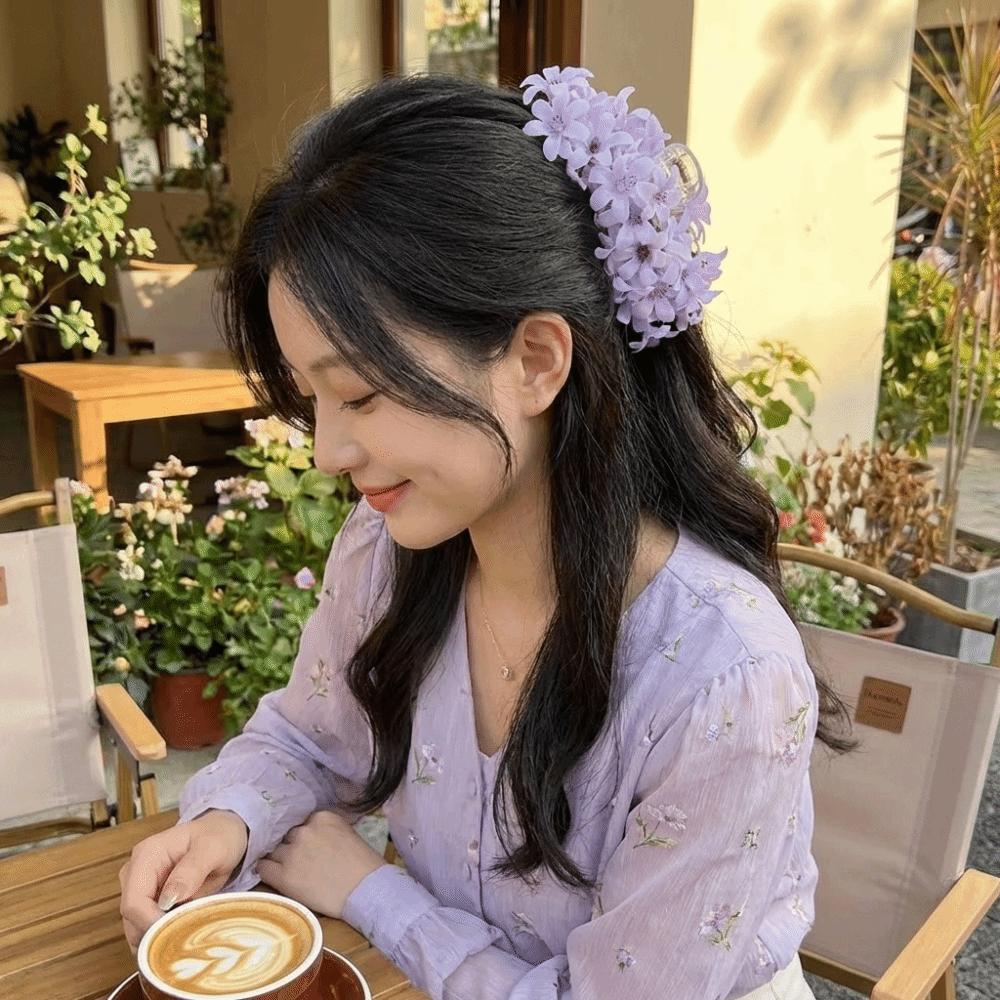 Delicate Beach Floral Hair Claw Solid color Elegant Hair Clip Vacation Style Shark Clip  Seaside