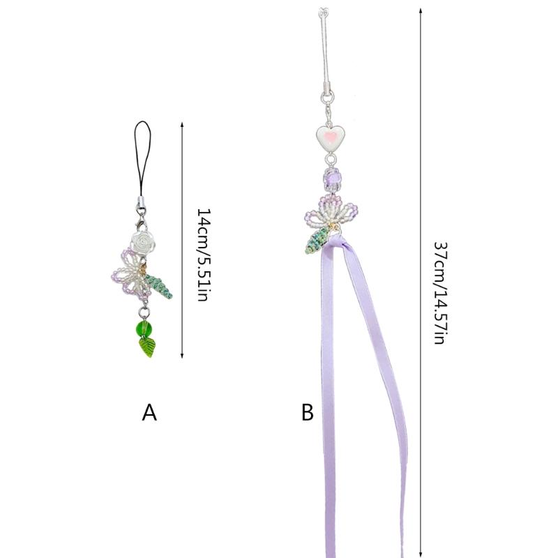 Handmade Floral Charm Lanyard Fashionable Beaded Floral Phone Chain with Unique Handmade Charm Keychain Charm Accessory