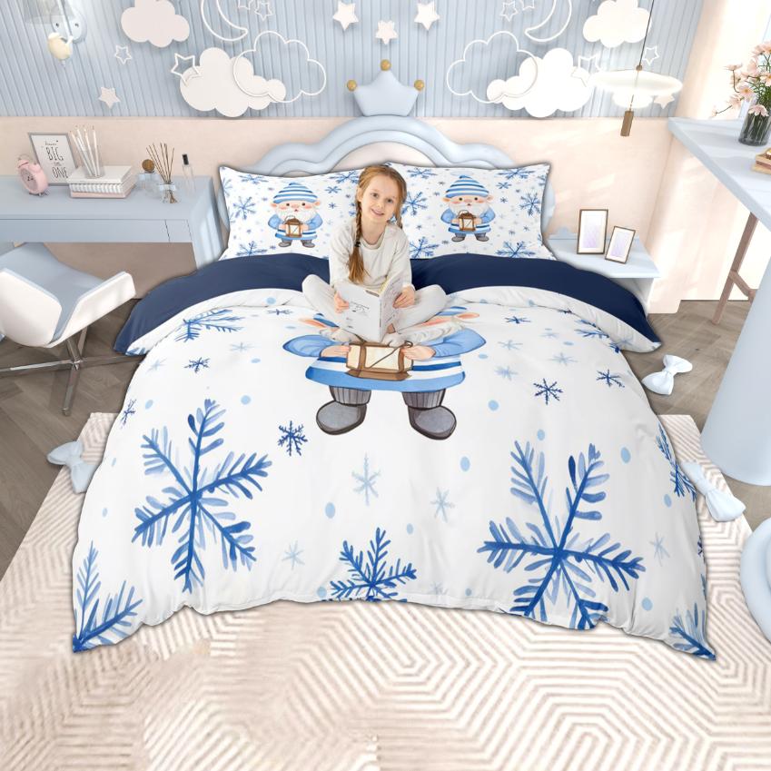 Homewish Girls Boys Christmas Duvet Cover Set, Kawaii Snowman Santa Claus Bedding Set, New  Theme Quilt Cover Set