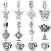 Classic Silver Plated Lotus Guardian Angel Heart-Shaped Zircon Charms Beads Fit Qikaola 925 Original Bracelets DIY Jewelry Gifts