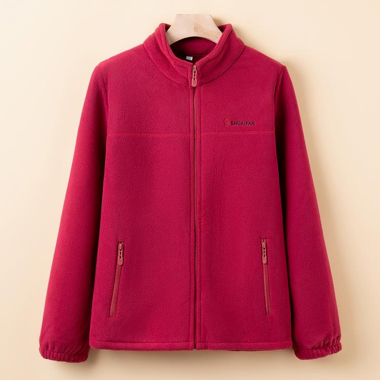 New Granular Fleece Jacket Spring and Autumn Fleece Thickened Warm Cardigan Middle-aged and Elderly Women's Top