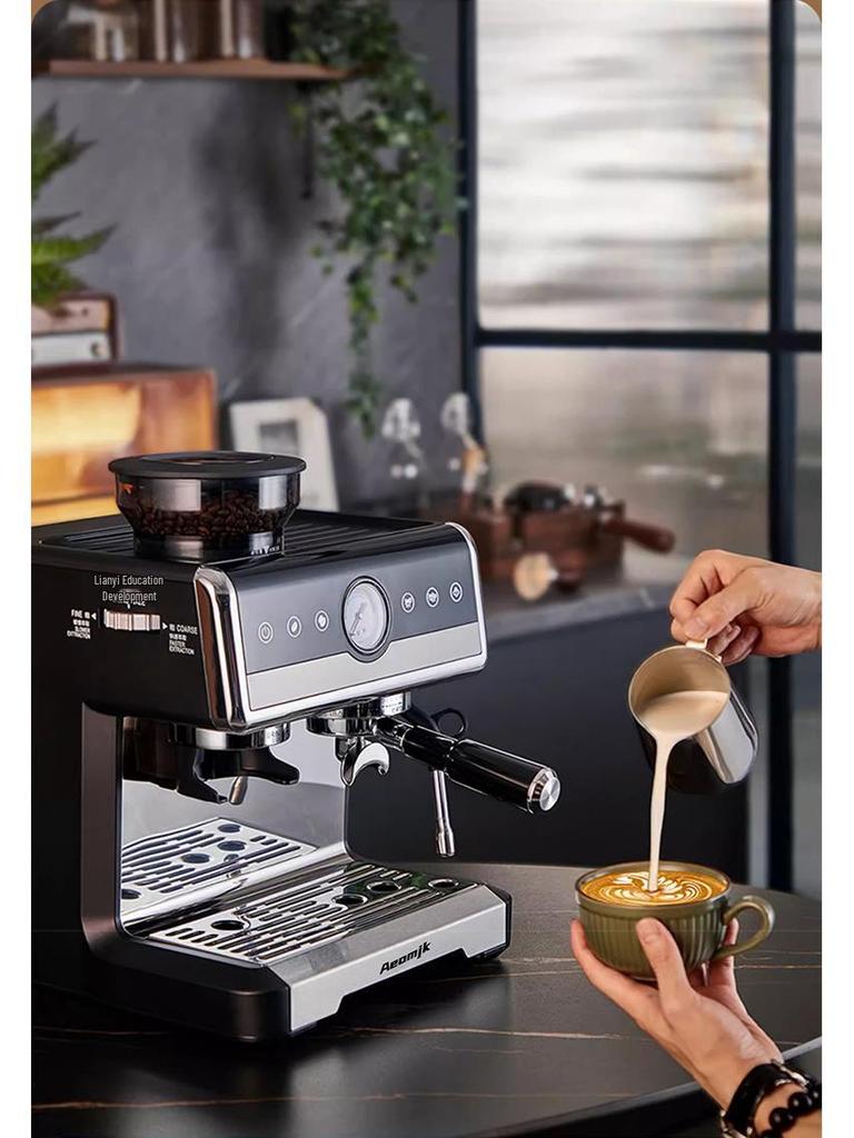 National Standard Italian Semi-Automatic Coffee Machine with Grinder & Double Boiler for High-Pressure Extraction