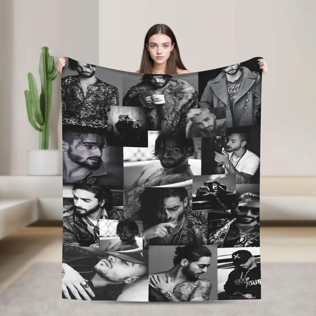 Maluma Colombian Singer Photo Collage Blankets Camping Flannel Throw Blanket For Bedroom Soft Warm Custom Quality Bedspread Gift