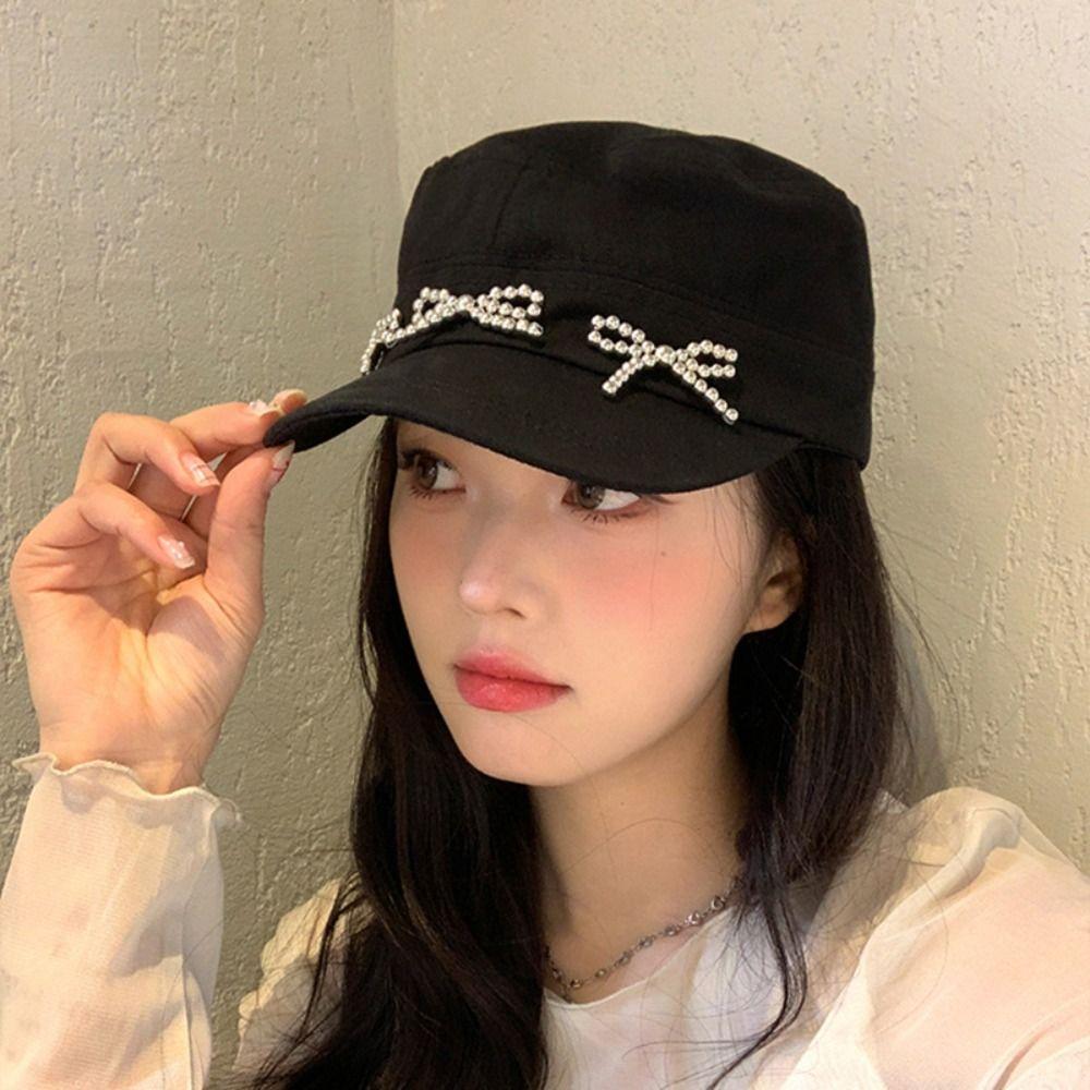 

Bead Bow Peaked Cap Cotton Painter Hat Personality Bow Baseball Cap Girl чёрный