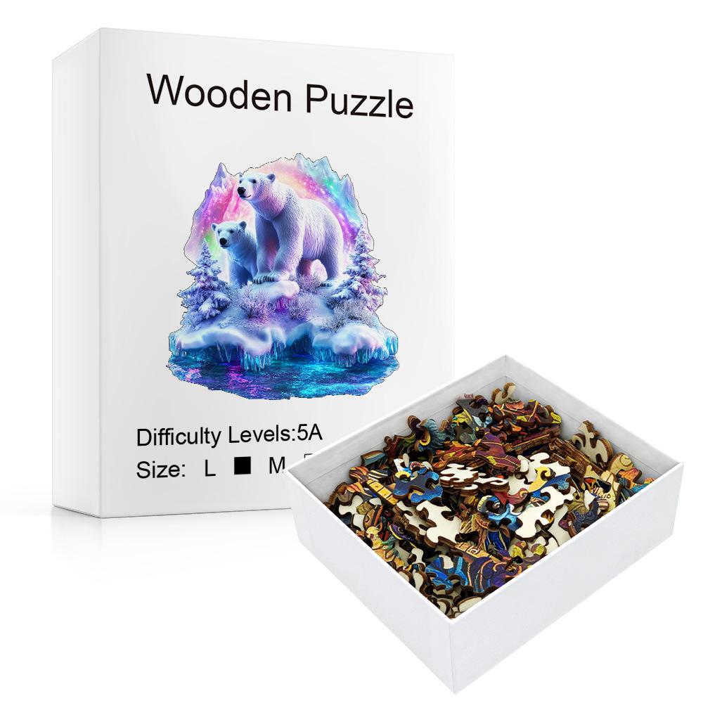 Polar Bear House In The Snow Wooden Puzzle Irregular Small Animal Pieces Flat Wooden Puzzle