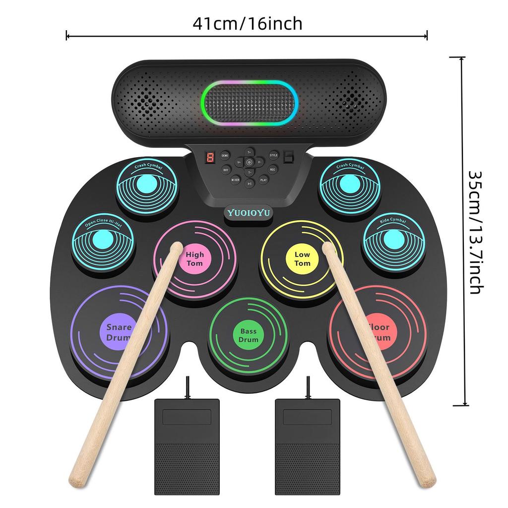 English Version Colorful Roll-Up Drum Kit – Portable Desktop Percussion Practice Set