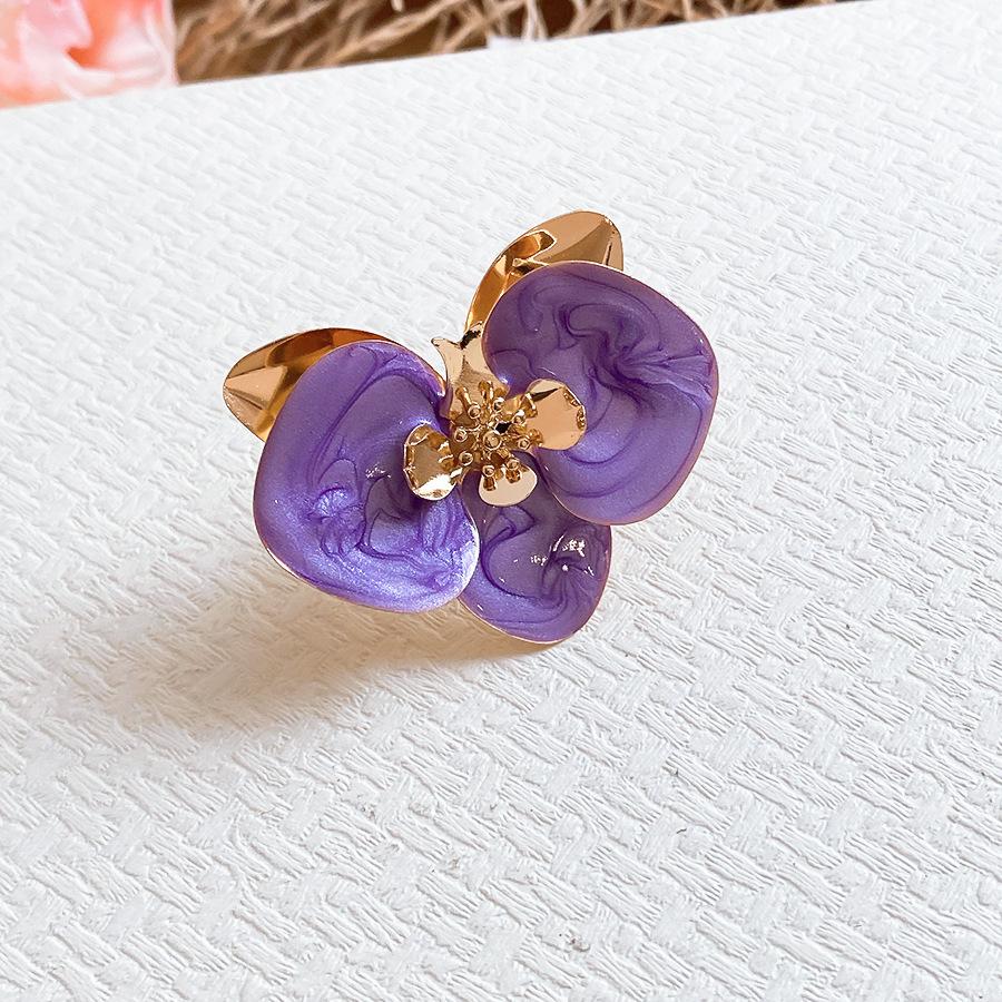 European and American metal wind dripping oil flower opening ring niche high-end ring small fresh and sweet jewelry women