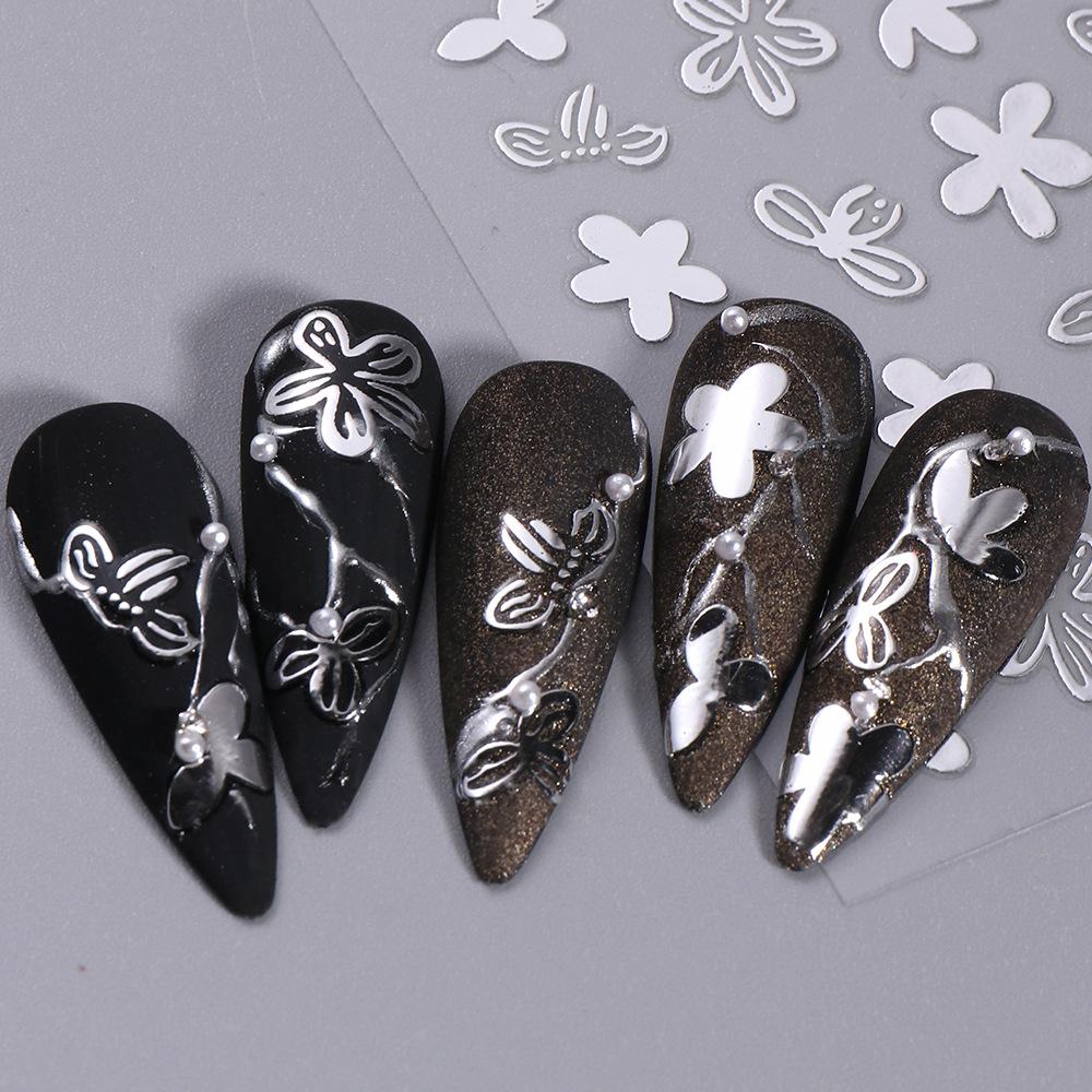 Nail Sticker with Gold Hot Stamping, Three Color Leaf Painting, Hollowed Out Flower, Black and White Star, Nail Back Adhesive Sticker