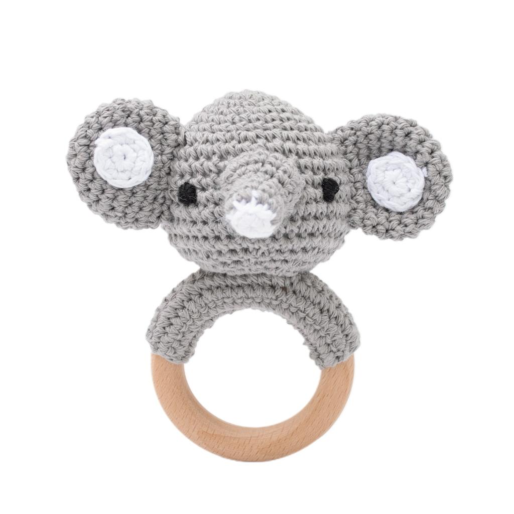 Wooden Baby Rattle Toys Newborn Crochet Bear Rattle Toy Natural Wood Shaker Rattle For Hand Grips Boy Girl First Rattle Gift