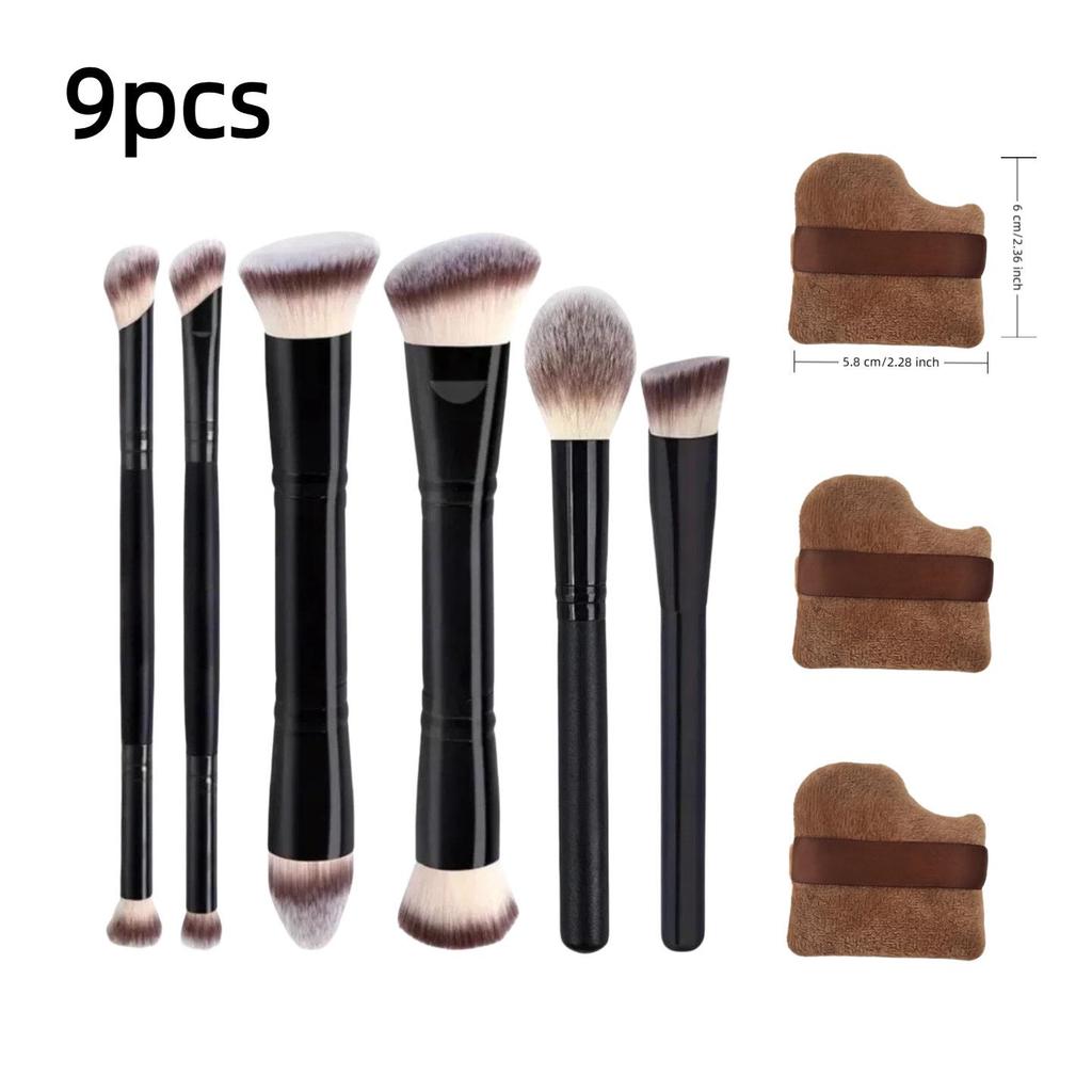5 Double-Ended Makeup Brushes: Foundation, Blush, 3-Color Contour, Soft Bristle, Loose Powder, Beauty Tool Set