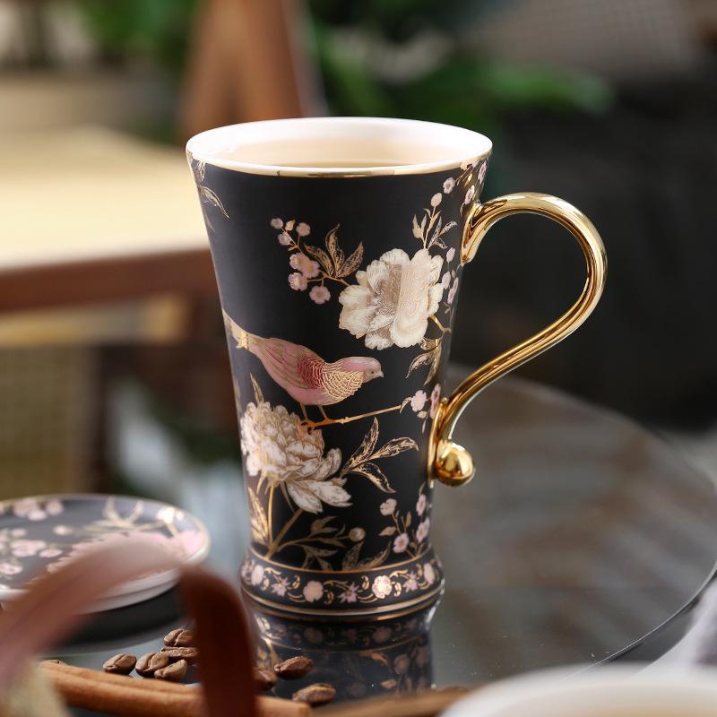 Nuoxuan Pastoral Ceramics Water Cup With Lid Spoon Light Luxury Women'S Household Cup Male Simple Creativity