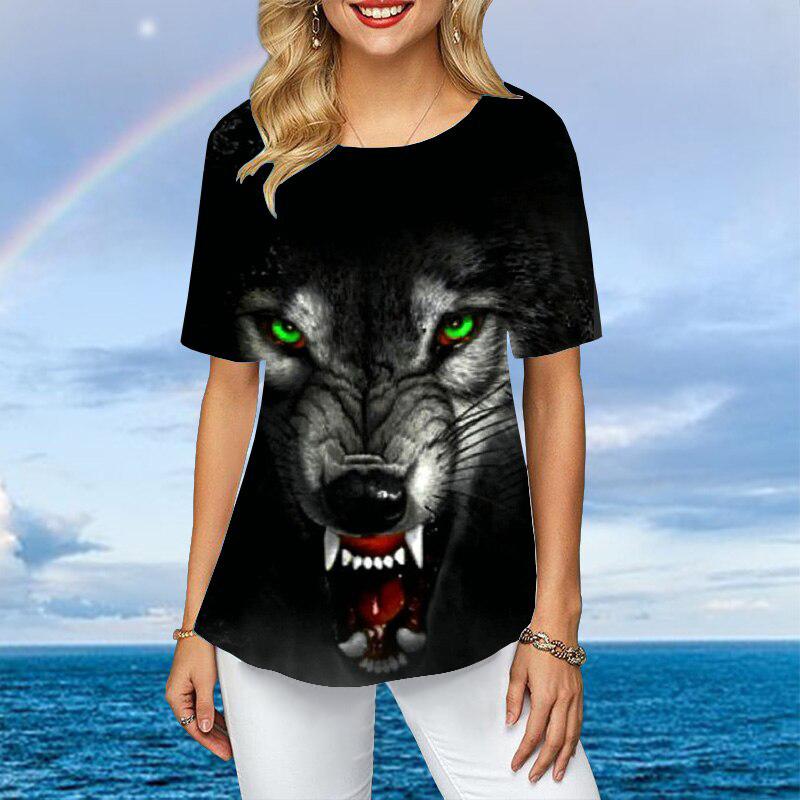 Kvinner Plus Size T-skjorter for kvinner med korte ermer Fargerike Tiger 3d-trykk Løse fritidsoverdeler Uregelmessige sommerklær kvinner