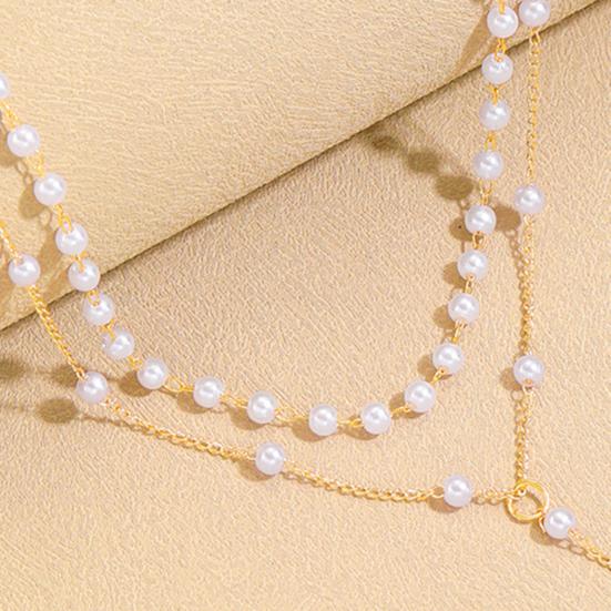 Golden Faux Pearl Necklace for Women Double Layer Faux Pearl Beaded Chain Choker for Birthday Wedding Anniversary Gifts