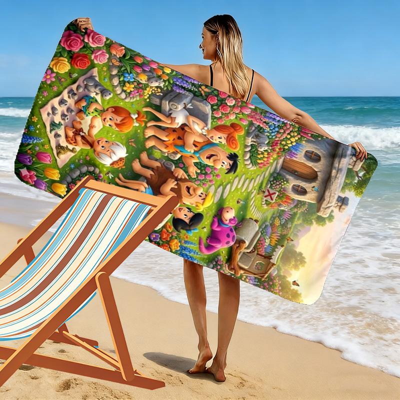 The Flintstones Cartoon Print Beach Towel, Large Soft Quick Dry Towel for Beach Camping Swimming