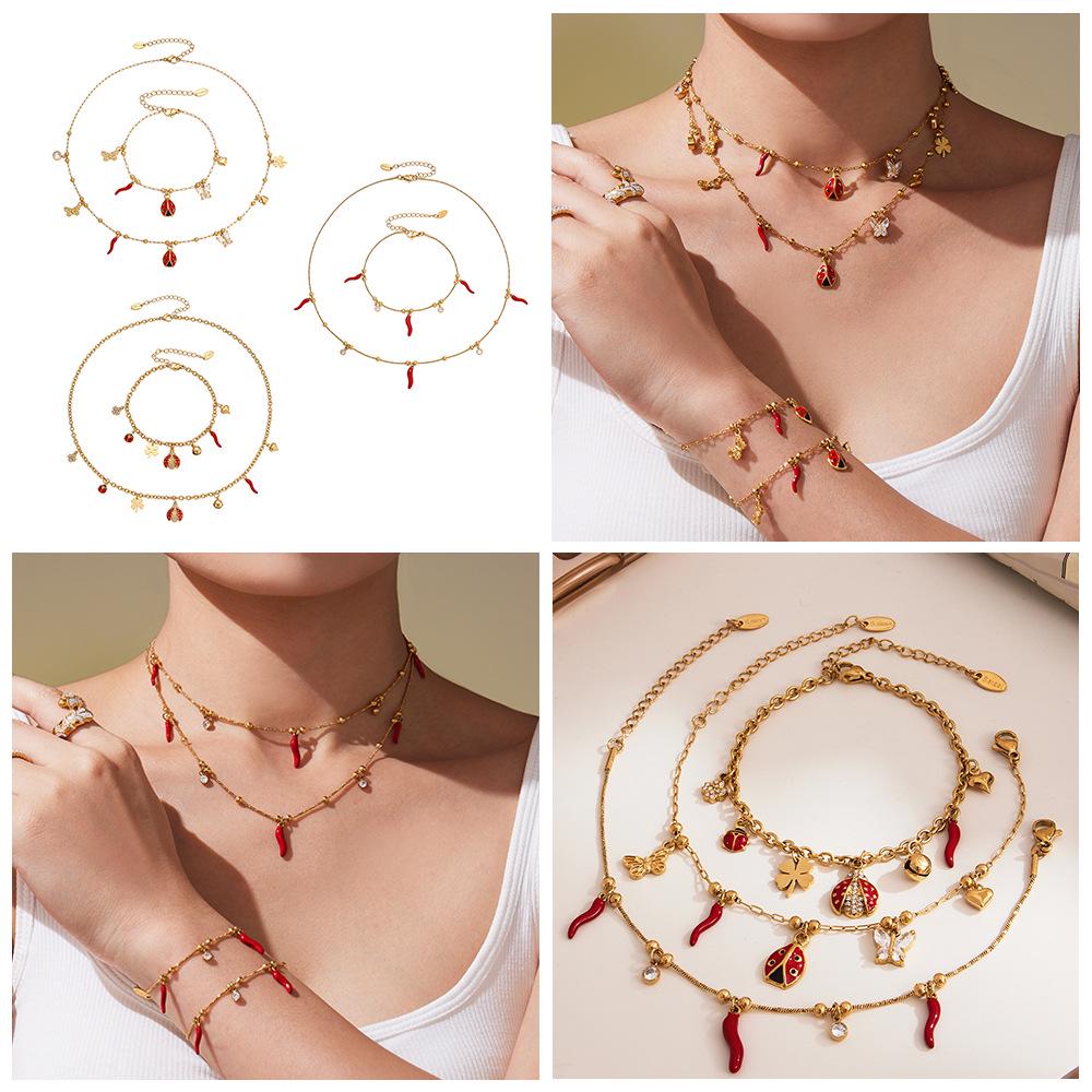 Oumeka Emaille Insekten Accessoire Set - Europäische & Amerikanische Mode Halskette Armband Combo