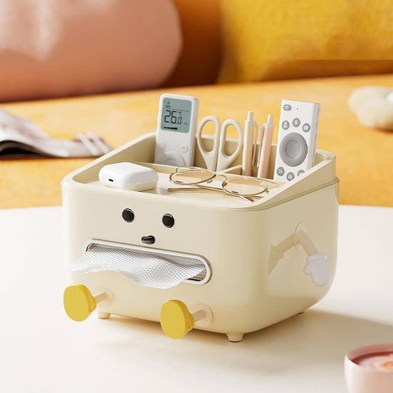 Söt servettlådsöverdrag Servettlådsställ med ben och telefonhållare Multifunktionell servettutdelare med fack för hemmakontoret