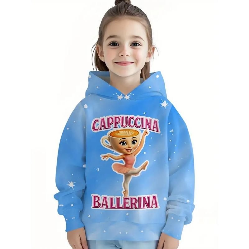 Cappuccina Ballerina Funnu Italian Brainrot Meme Girl Clothes Hoodies Autumn Winter Long Sleeve Sweatshirts Casual Children Tops