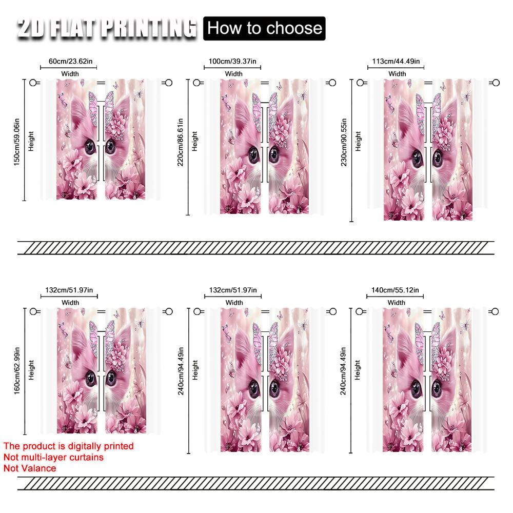 2pcs   Minimalist Curtains 2D print Cute Pink Kitten Machine Washable (without rod) Art Deco Festive Perfect for Living Room