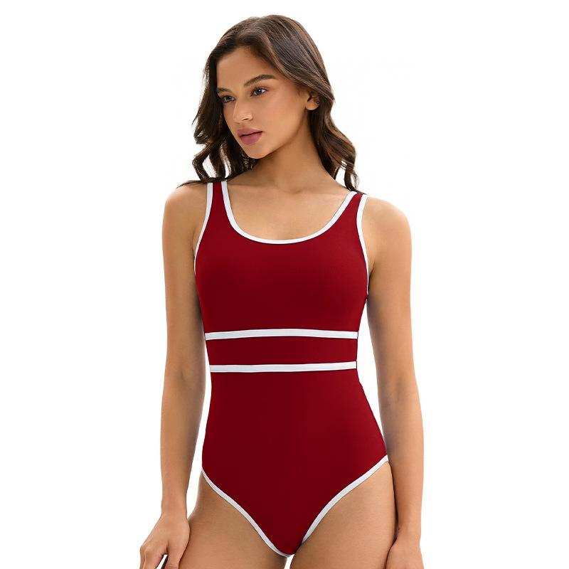 New color-blocked sports triangle one-piece swimsuit for women, European and American sexy sleeveless fashion beach swimsuit