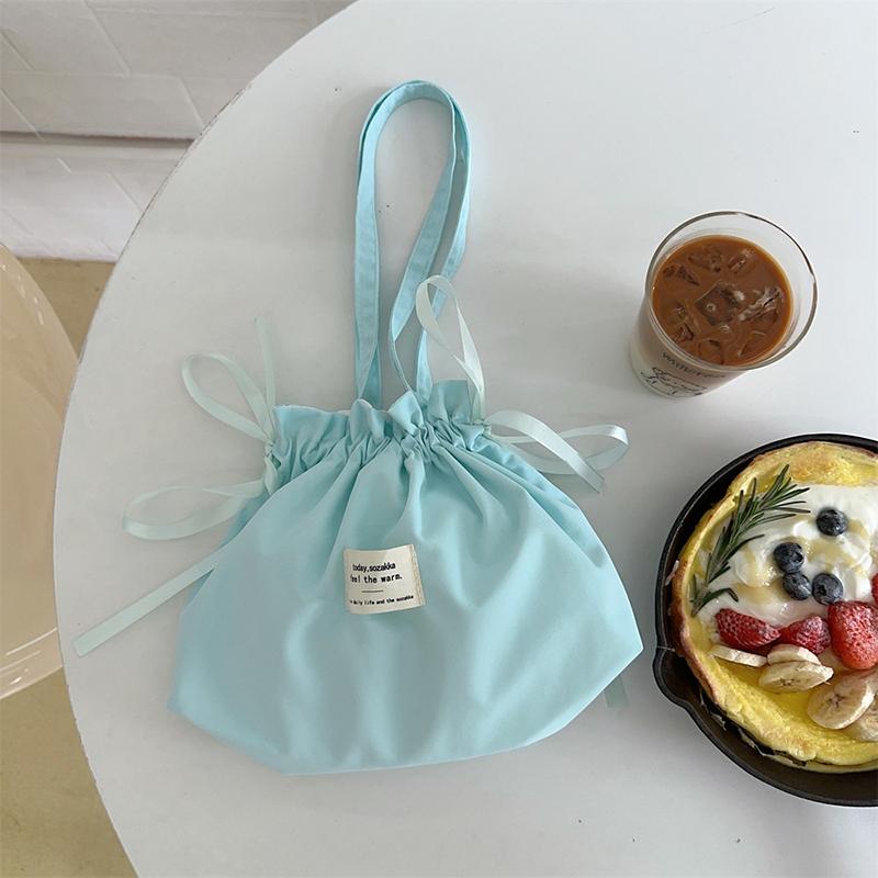 Pure Color Shoulder Bag Drawstring Pouch Women'S Cosmetics Earphones Key Sundries Organizer Simple Tote Bag Storage Bag