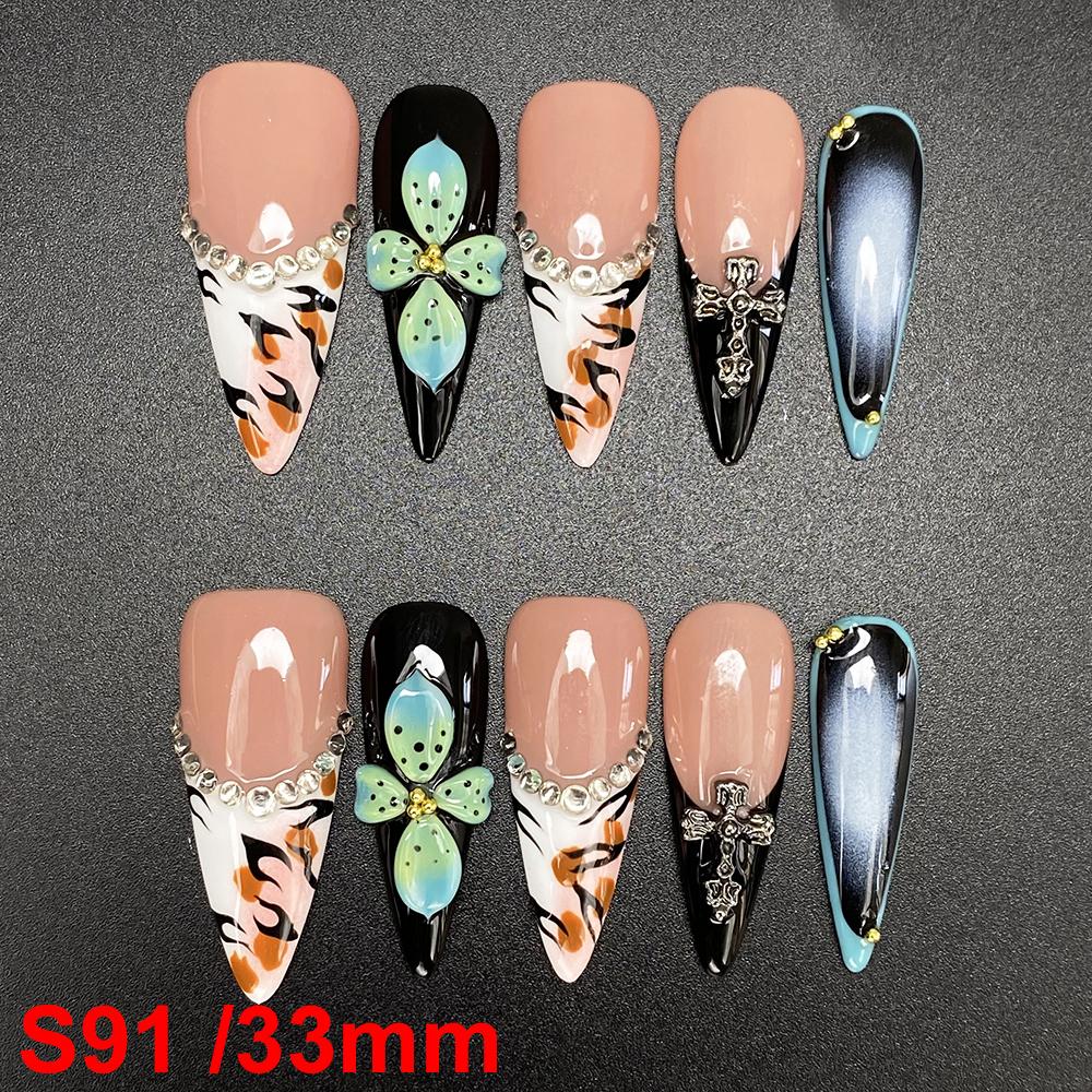 Glossy Hand Paint Thickness Acrylic Handmade Nail Sets 10PCS Multicolor Luxurious Gorgeous UV Gel Carved Artificial Manicure Art