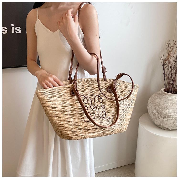 2024 Summer Women's Large Woven Straw Tote Bag for Beach and Vacation