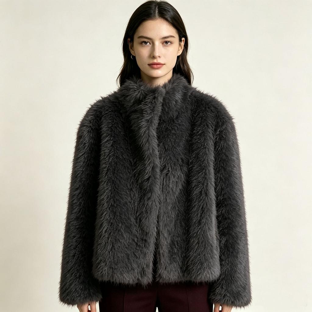 Women's clothing winter new European and American style temperament artificial fur short stand-up collar fluffy coat