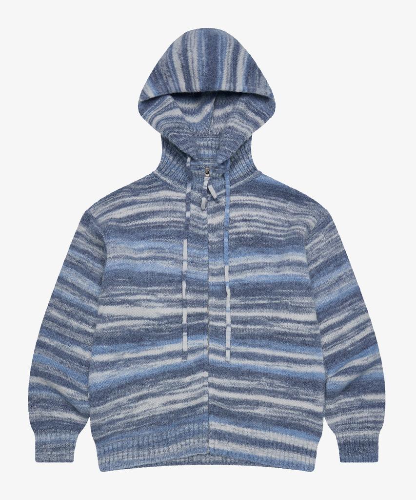 Golden Sunshine Wool Stripe Knit Hood Zip-Up_Blue