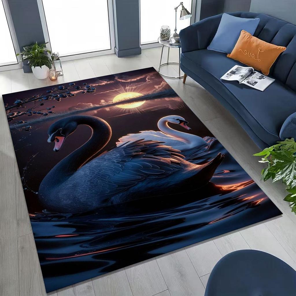 Traum Liebe Schwan Kunst Cartoon Teppich für Schlafzimmer Wohnzimmer Sofa Zuhause Fußmatte Dekor, Große Kinder Spiel Rutschfeste Bodenmatte Geschenk