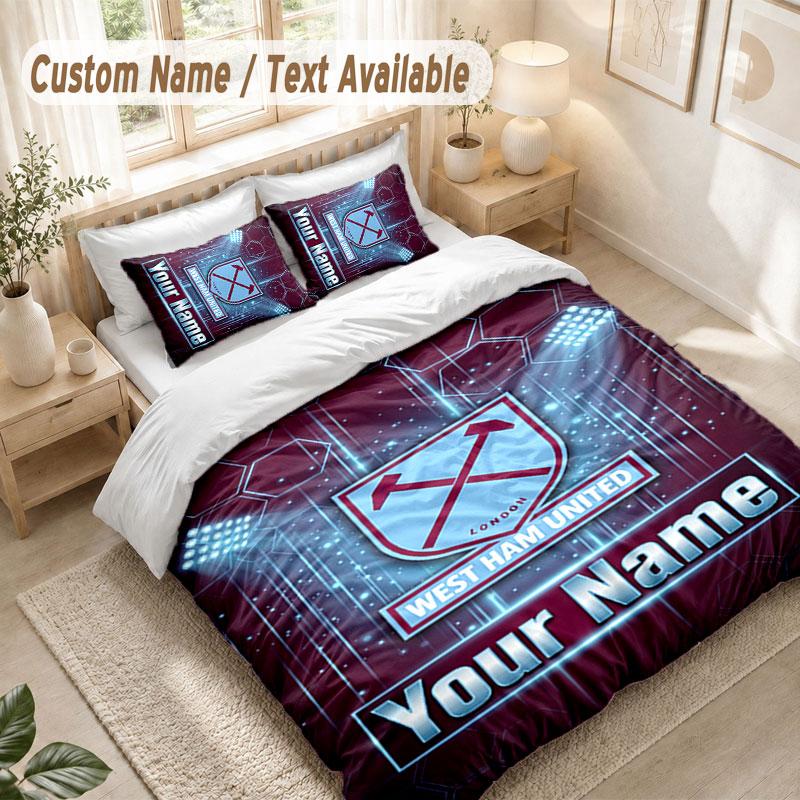 Custom Name Bedding Set 3 PiecesWest Ham United FC Print Duvet Cover + 2 Pillowcases Soft Bed Decor