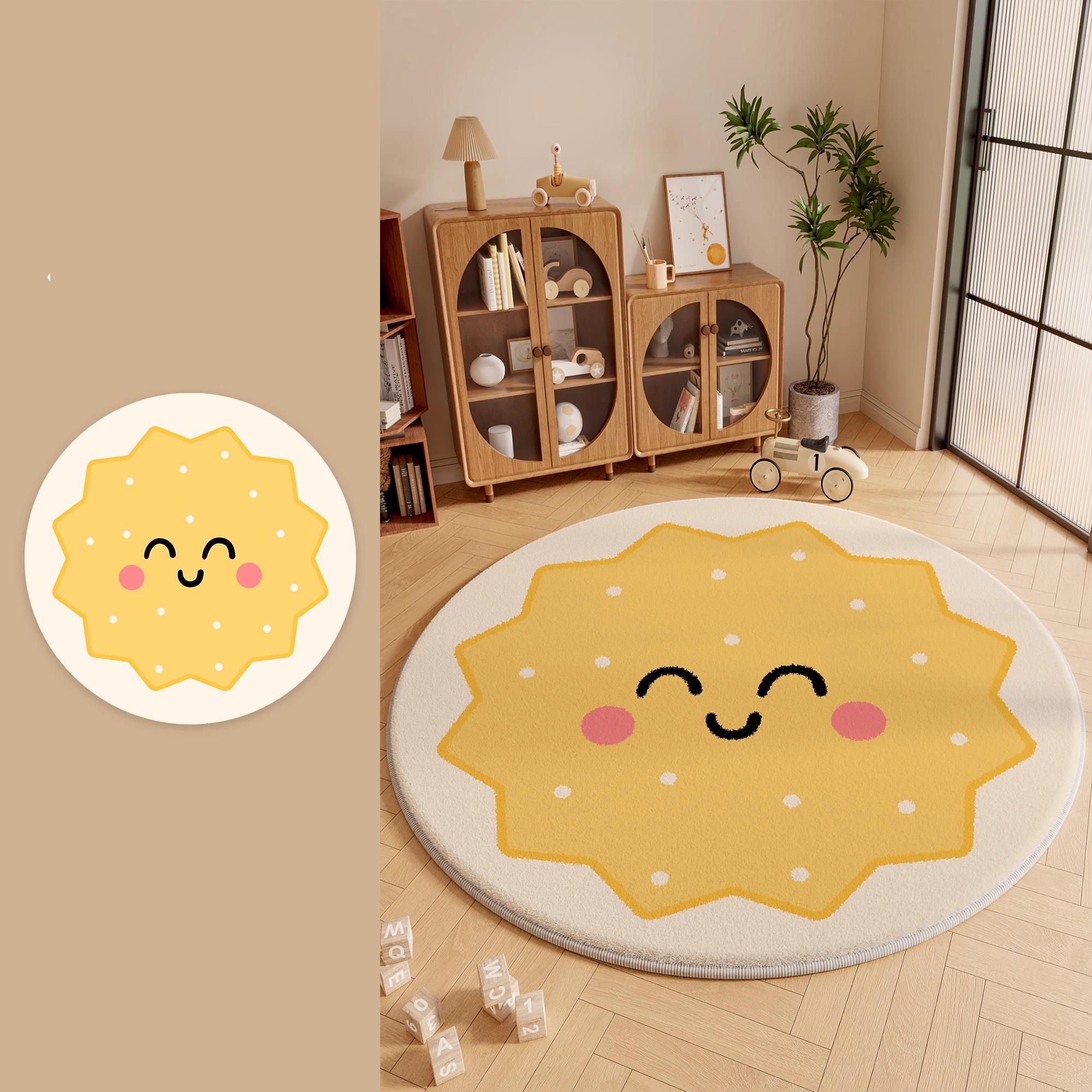 

Fluffy Cream Round Carpet Cute Cartoon Pattern Living Room Bedroom Rugs Soft Coffee Table Mats Fashion Art Alfombra Diameter 80cm-31in