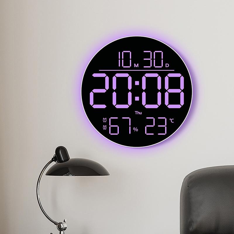 Living Room Wall Clock Large Font Color Changing Clock Atmosphere Light Multifunctional Home Furnishings
