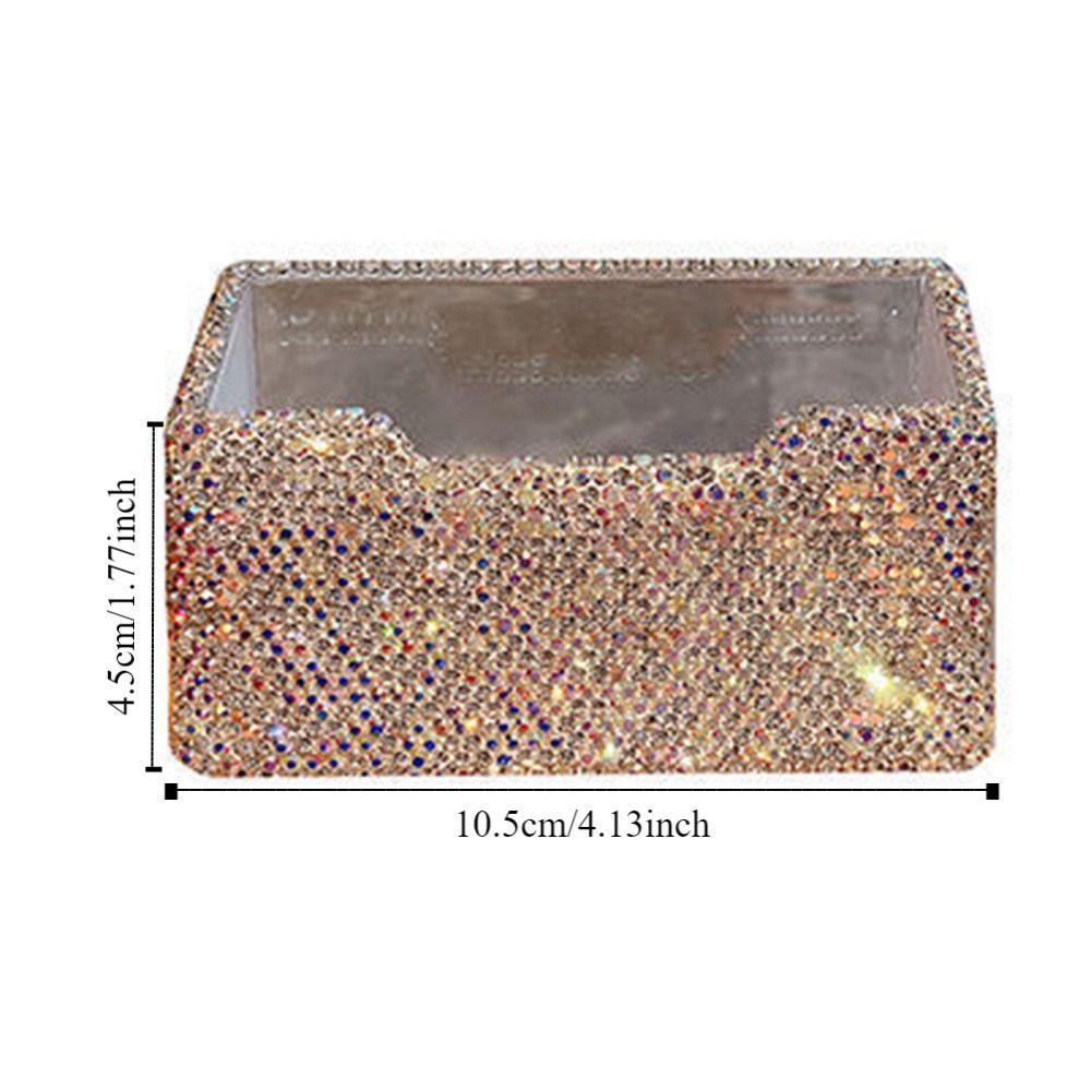 Acrylic Business Card Holder Rhinestone-inlaid Table Top Organizer  Office Decoration