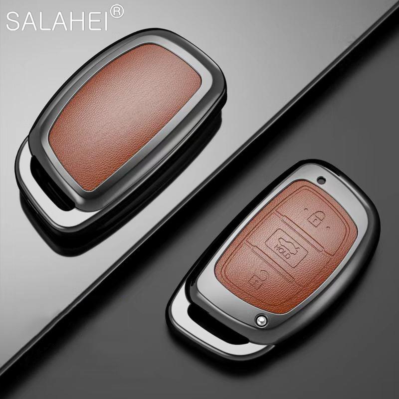 Zinc Alloy+Leather Car Key Case Cover Shell For Hyundai Elantra Tucson I40 I20 I10 Ix35 Ix45 Creta Santa Fe H-1 Auto Accessories