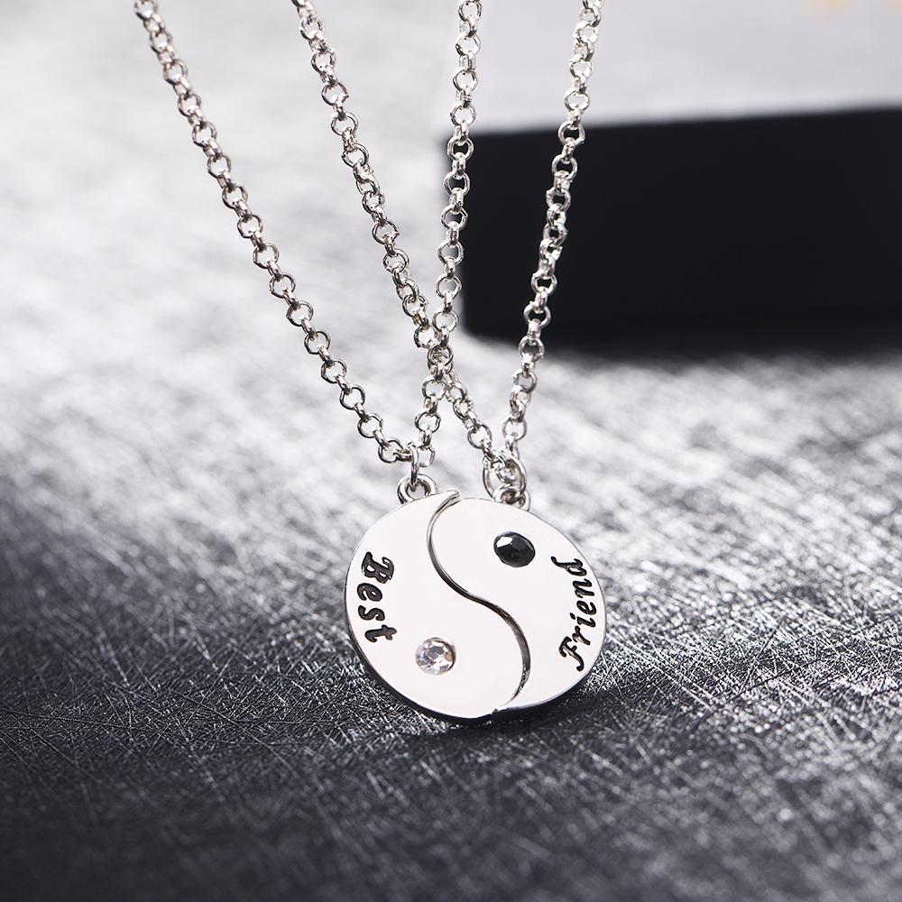 New Best Friends Yin Yang Taiji Pendant Necklace Set For 2 BFF Jewelry Taichi Round Crystal Choker For Bestie Friendship Gift