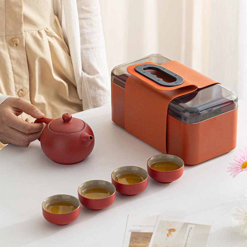 Dehua Coarse Pottery Travel Tea Set Red Teapot Gift Small Set Real Estate Bank Gift Souvenir