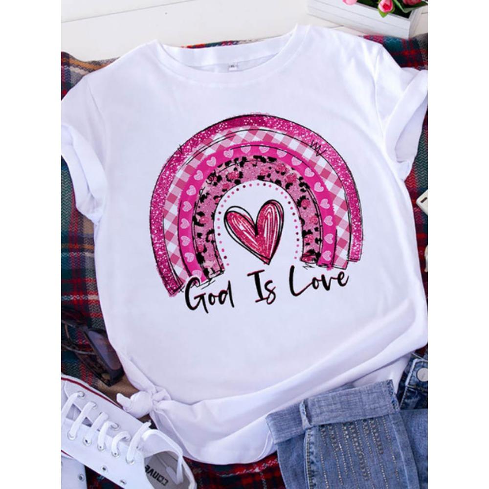 Plus Size Brave Soul L American Retro Letters Love White T-shirt Women Short Sleeve Round Neck Casual Top Summer Aesthetics Tops
