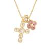 French Golden Four-Leaf Clover Pendant with Pink Stone - Elegant Women's Necklace