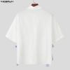 INCERUN Oversized Men Lapel Short Sleeve Crochet Patchwork Bow Casual Loose Shirts Tops