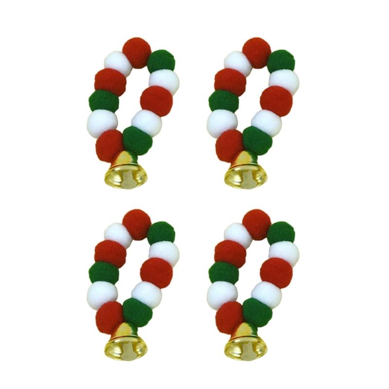 4pcs Festival Plush Pet Collars with Pompoms Bells Charm Colorful Furry Birthday Collar for Cats and Dogs