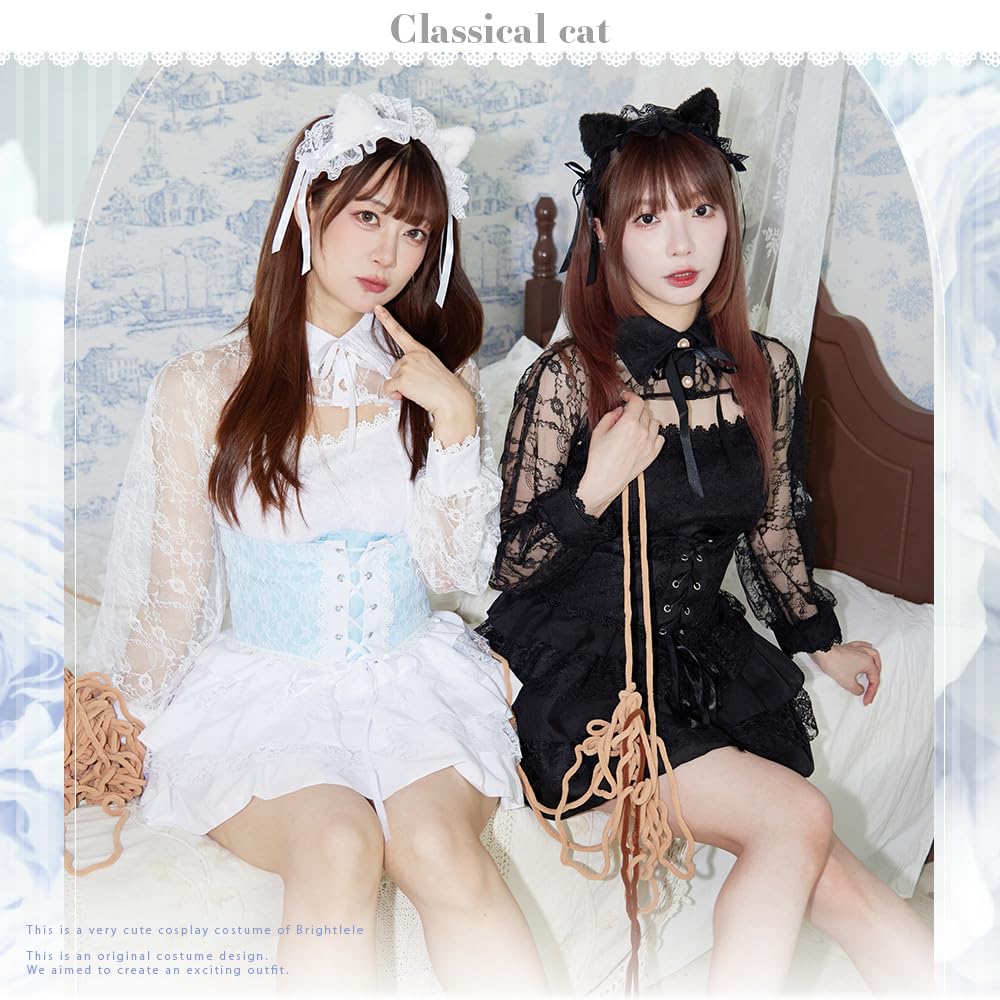 Brightlara Halloween Cosplay Cat White Black Costume, Cat, Cat, Women's, cos074-BK-L