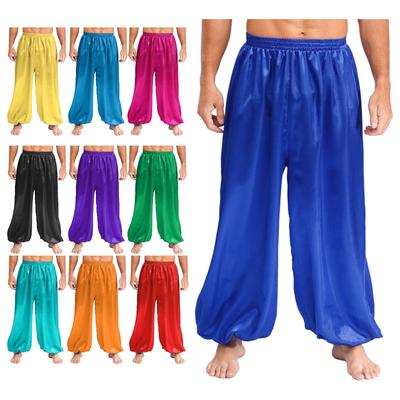 Men‘s Belly Dance Pants S-XXL Loose Satin Bloomers Elastic Waistband for Stage Performance Theme Party