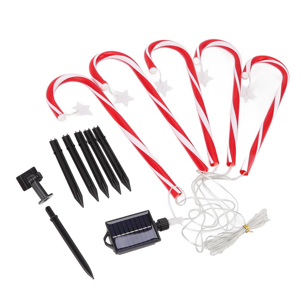 Xmas Candy Cane Lights 1 for 5 IP65 Water Resistant 8 Modes 500mAh Battery Candy Cane Pathway