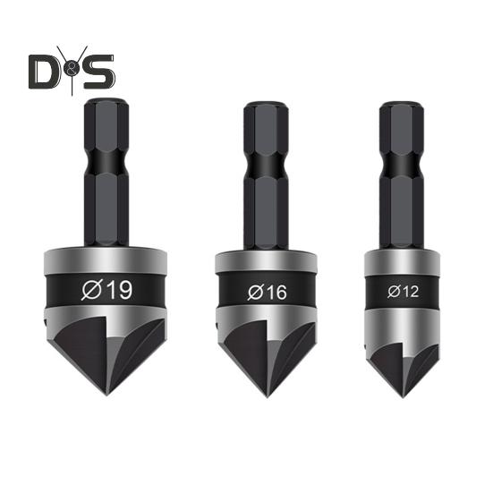 

3 шт., резак для снятия фаски с пятью кромками, инструмент для снятия фаски, инструмент из нержавеющей стали с одной кромкой, сверло для развертывания на 90 градусов, конический винт, резак для отверстий с потайной головкой, для удаления заусенцев чёрный