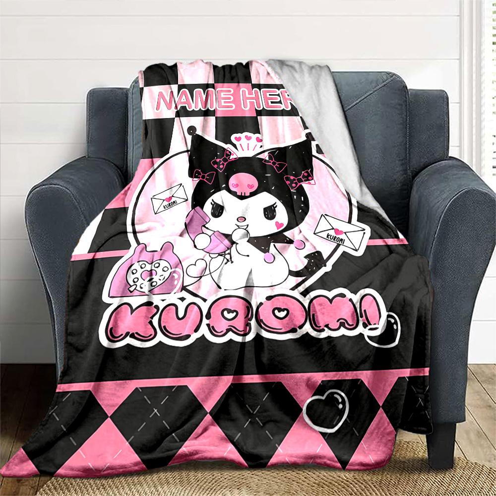 Customizable Kuromi8 Throw Blanket – Personalized Name, All-Season Cozy Snug Blanket, Machine Washable, Personalized Blanket