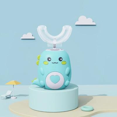 Elektrische Kinderzahnbürste aus lebensmittelechtem Silikon, 360 Grad automatische Aufladung über USB, intelligente Kinderzahnbürste in U-Form