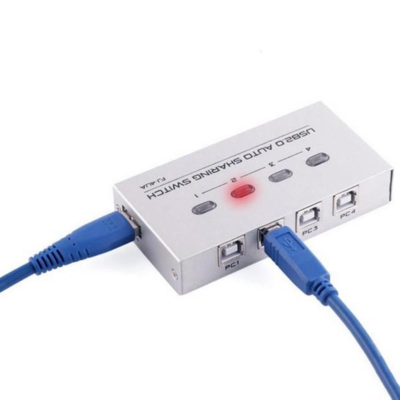 USB2.0 Switcher 2/4 Port Sharing Switcher USB Switcher with 2/4 USB2.0 Ports USB Cable for Printers Keyboards Drives