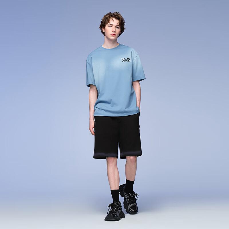 HLA Black Whale Men's Letter Print Short-Sleeve T-Shirt