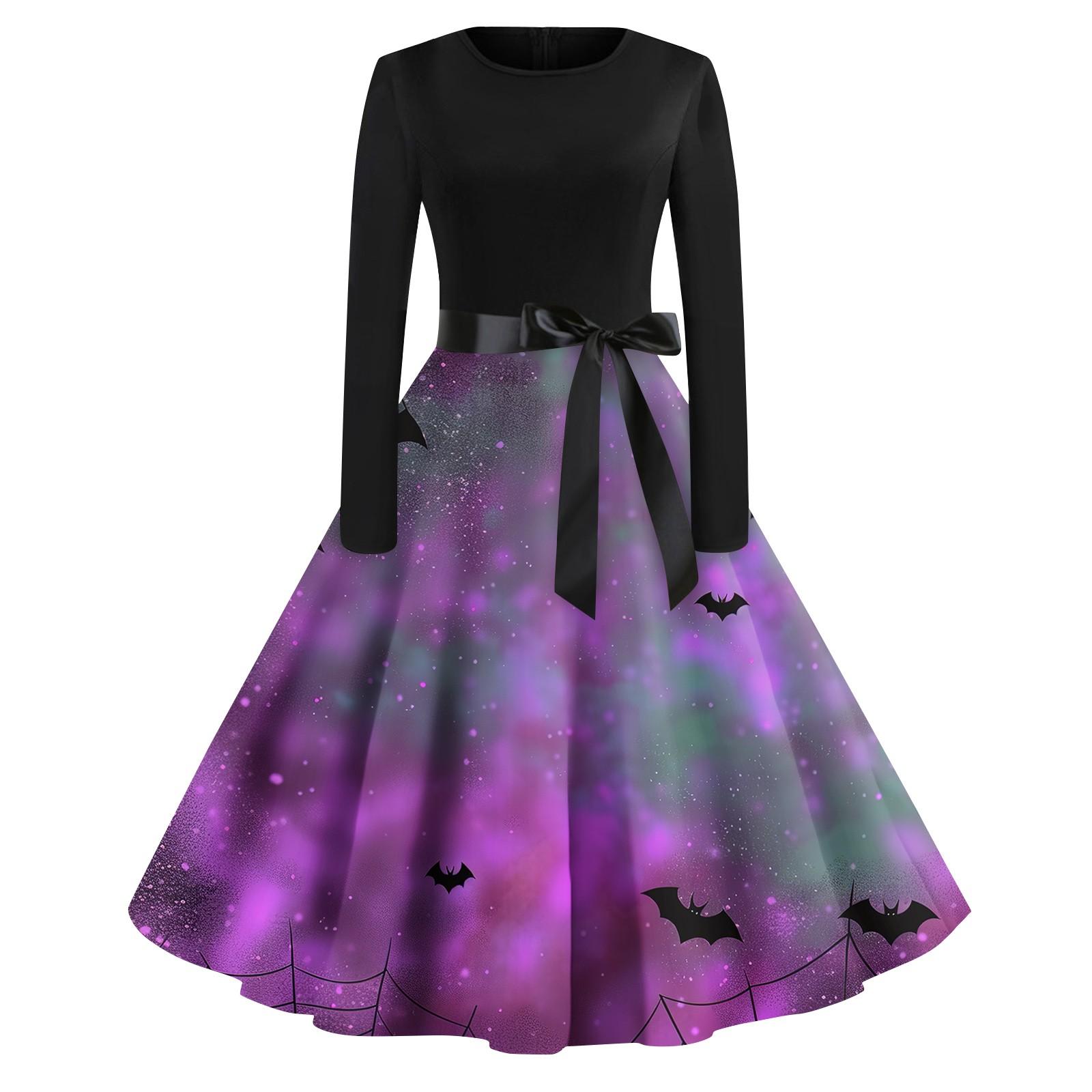 

Жіноча повсякденна модна сукня з довгим рукавом і вирізом. Повсякденна вечірня сукня з круглим вирізом XXL фіолетовий