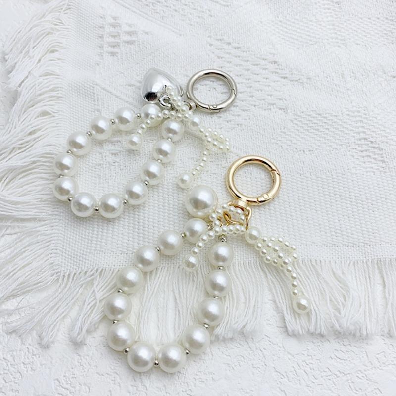 Stylish Bowknot Keychain Faux Pearls Bowtie Pendant for Women's Handbags and Backpacks Colorful Key Chain Bag Ornament